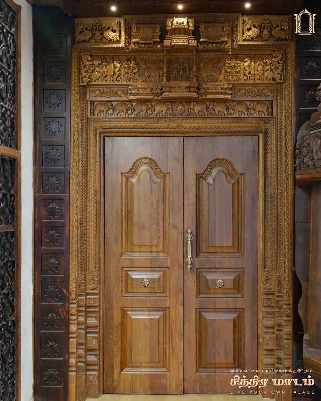 Grand double teak wood carved door