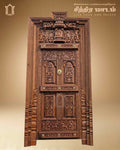 Radha Krishna Grand Teak Wood Carved Door – Luxury Entrance view 1