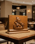 Baby Vinayagar on Boat Teak Wood Panel – Artistic Carving view 2