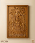 Radha Krishna Teak Wood Carved Panel – Divine Love Artwork view 1