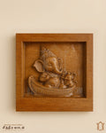 Baby Vinayagar on Boat Teak Wood Panel – Unique Carving view 1
