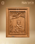 Little Krishna Teak Wood Carved Wall Panel – Bal Krishna Art view 1