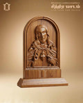 Panneau sculpté en bois de teck de Jésus bénissant – Œuvre sacrée traditionnelle view 1